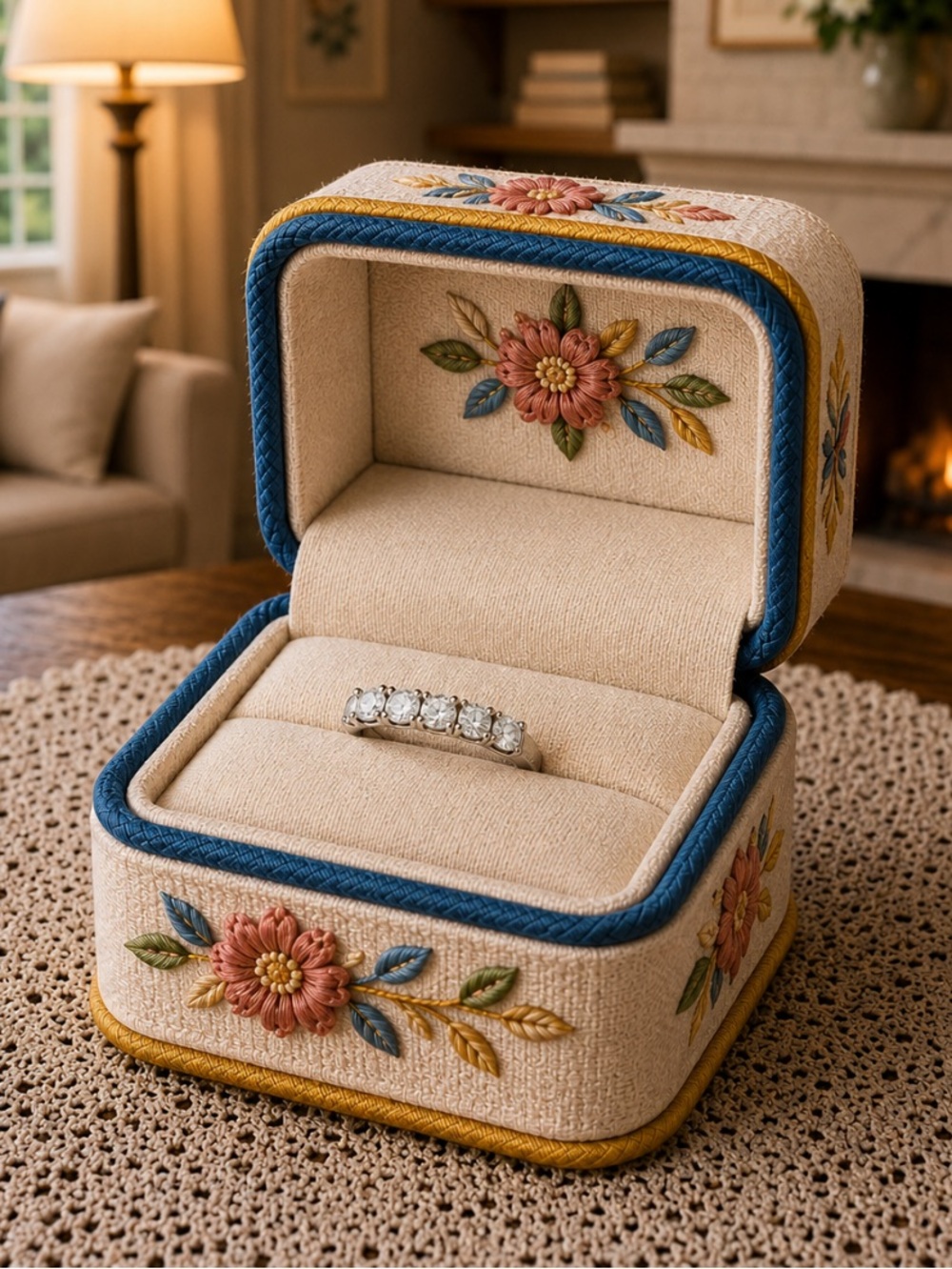 Stunning Silver 5 Moissanite Stone Anniversary Bridal Ring
